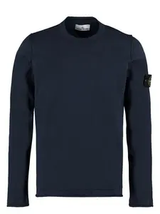 Stone Island Men's Long Sleeve Crew-Neck Sweater in Blue