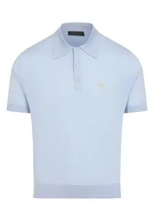 Prada Men's Knitted Wool Polo Shirt in Light Blue