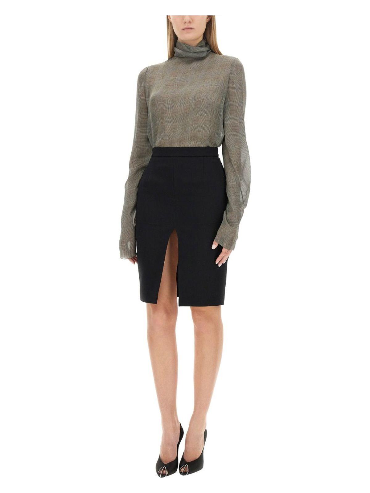 Saint Laurent Women's Silk Charmeuse Turtleneck Blouse Sweater in Black