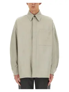 Bottega Veneta Men's Cotton Twill Over Shirt in Grey