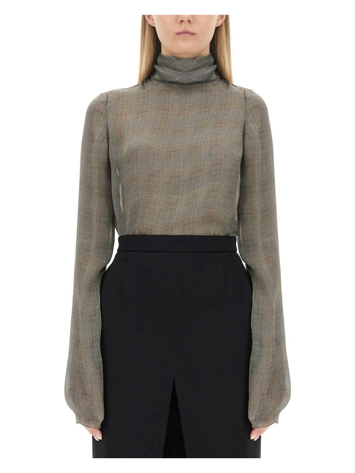 Saint Laurent Women's Silk Charmeuse Turtleneck Blouse Sweater in Black