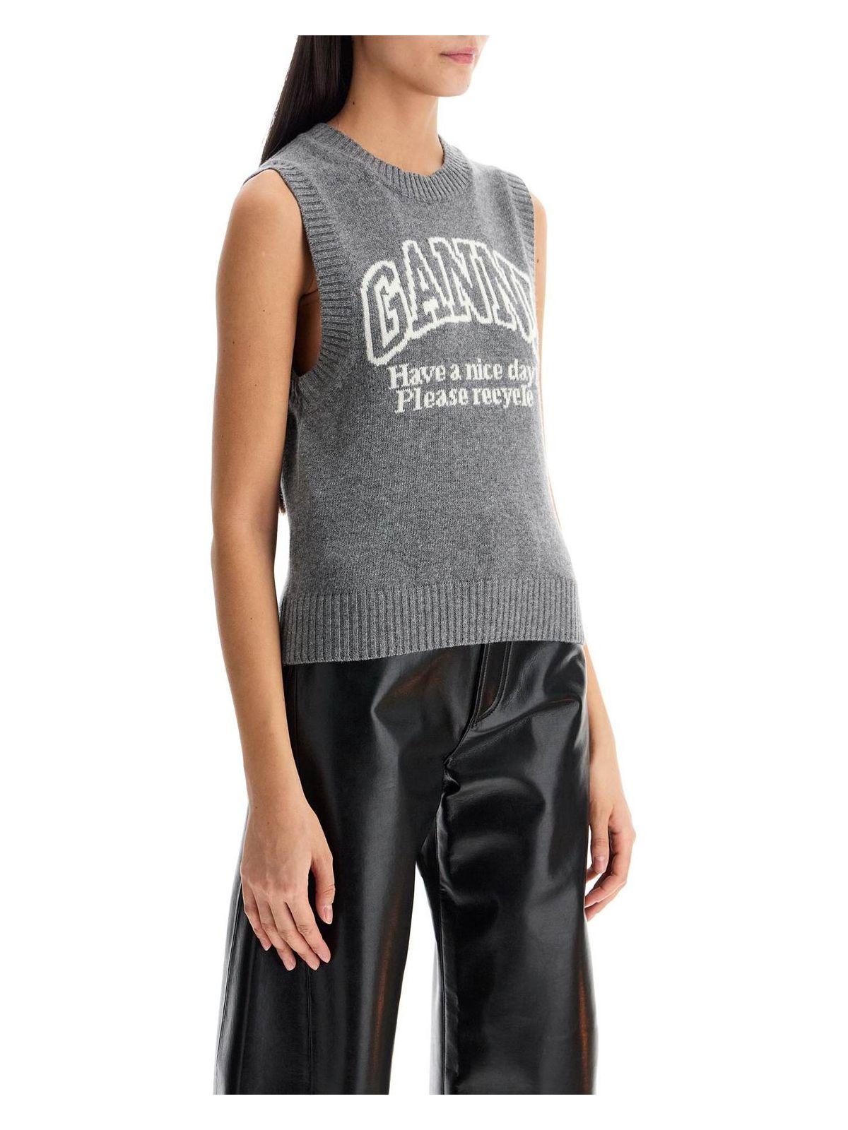 Ganni Women's Logo Wool Vest in Grey