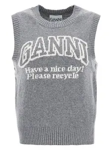 Ganni Women's Logo Wool Vest in Grey