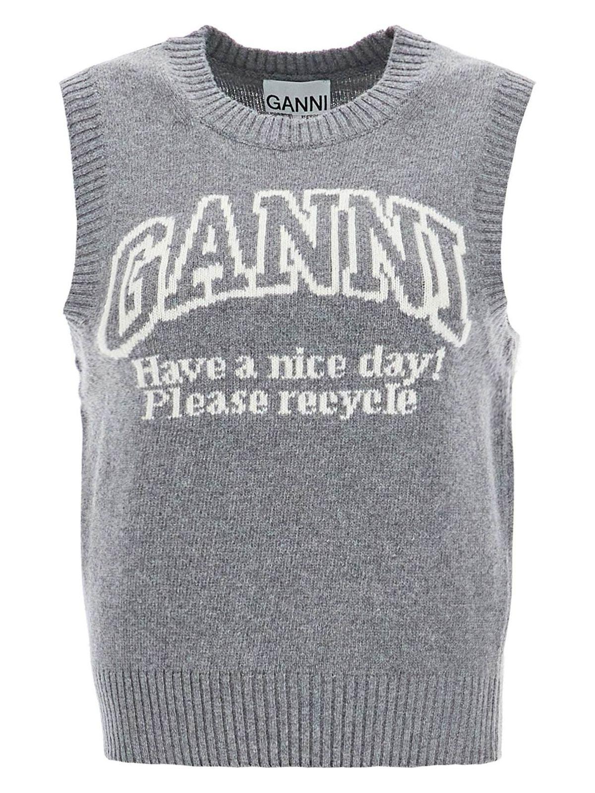 Ganni Women's Logo Wool Vest in Grey