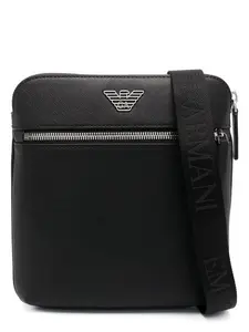 Emporio Armani Men's Faux Leather Crossbody Bag in Black