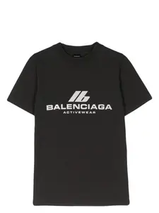 Balenciaga Women's Logo Cotton T-Shirt and Activewear Fitted T-Shirt in Black