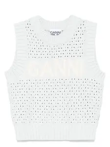 Ganni Women's Openwork Cotton Vest in Clear Blue
