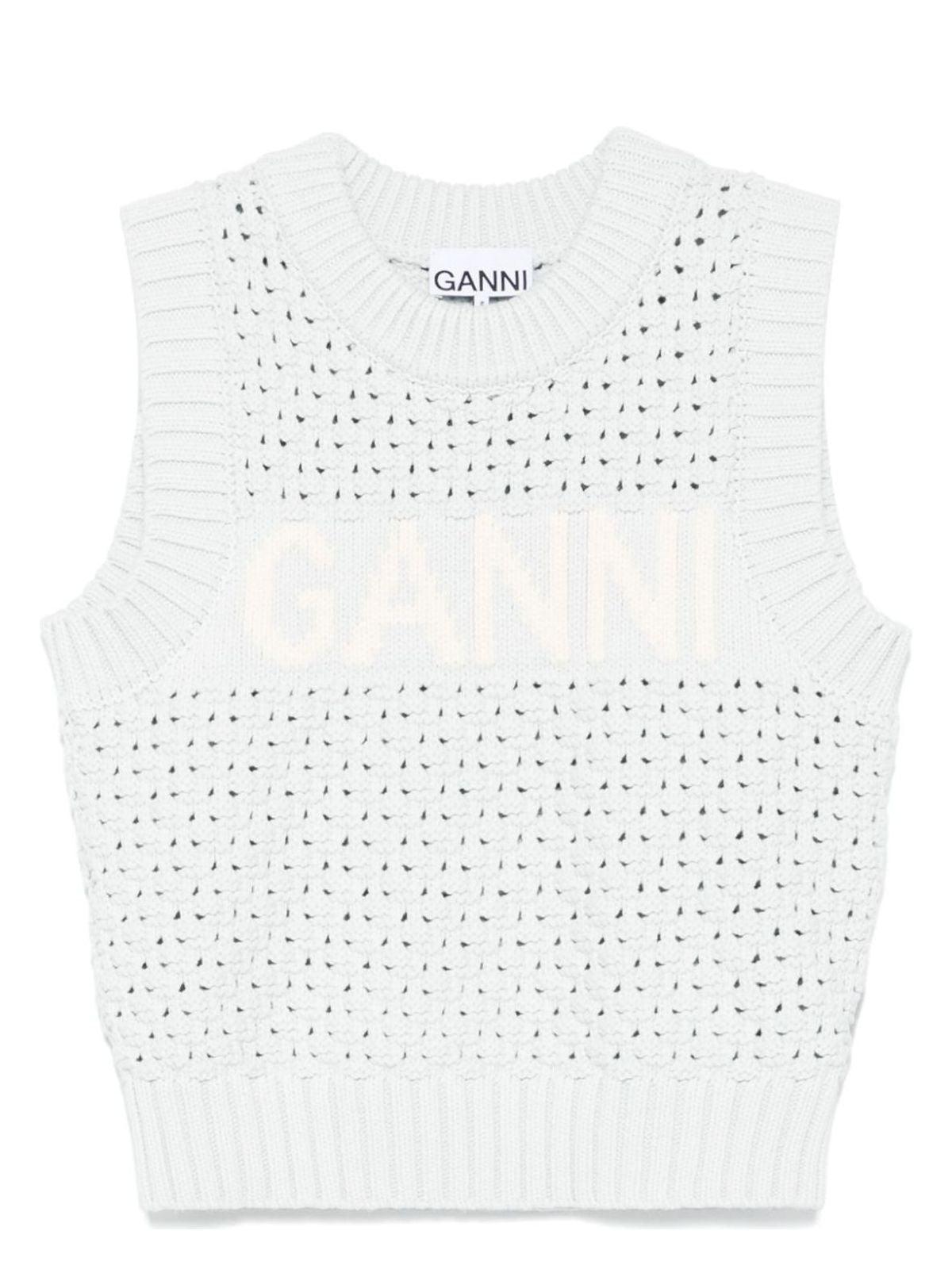 Ganni Women's Openwork Cotton Vest in Clear Blue