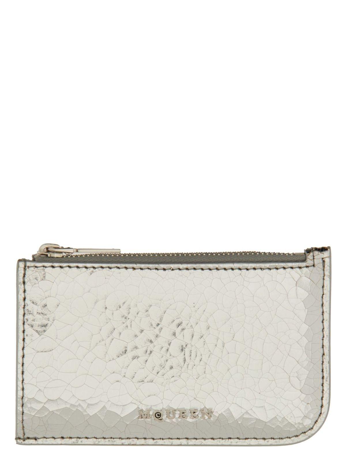 Alexander McQueen Women's Card Holder With Logo in Silver