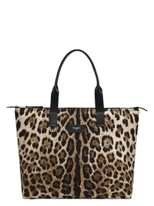 Dolce & Gabbana Men's Adamo Shopper in Black and Leopard Print Nylon Shopping Bag