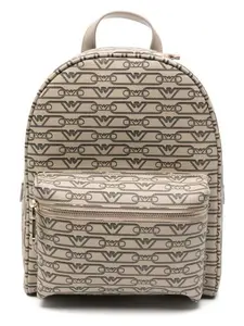 Emporio Armani Women's Allover Logo Polyester Backpack in Beige