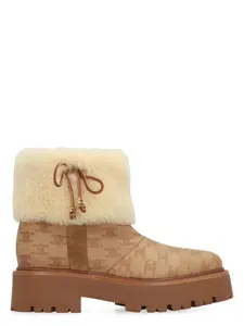 Women's Celine Triomphe Suede Ankle Boots in Beige