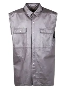 Rick Owens Men's Jumbo Sleeveless Leather Jacket in Grey