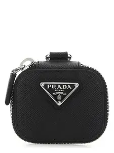 Prada Women's Leather Air Pods Case in Black