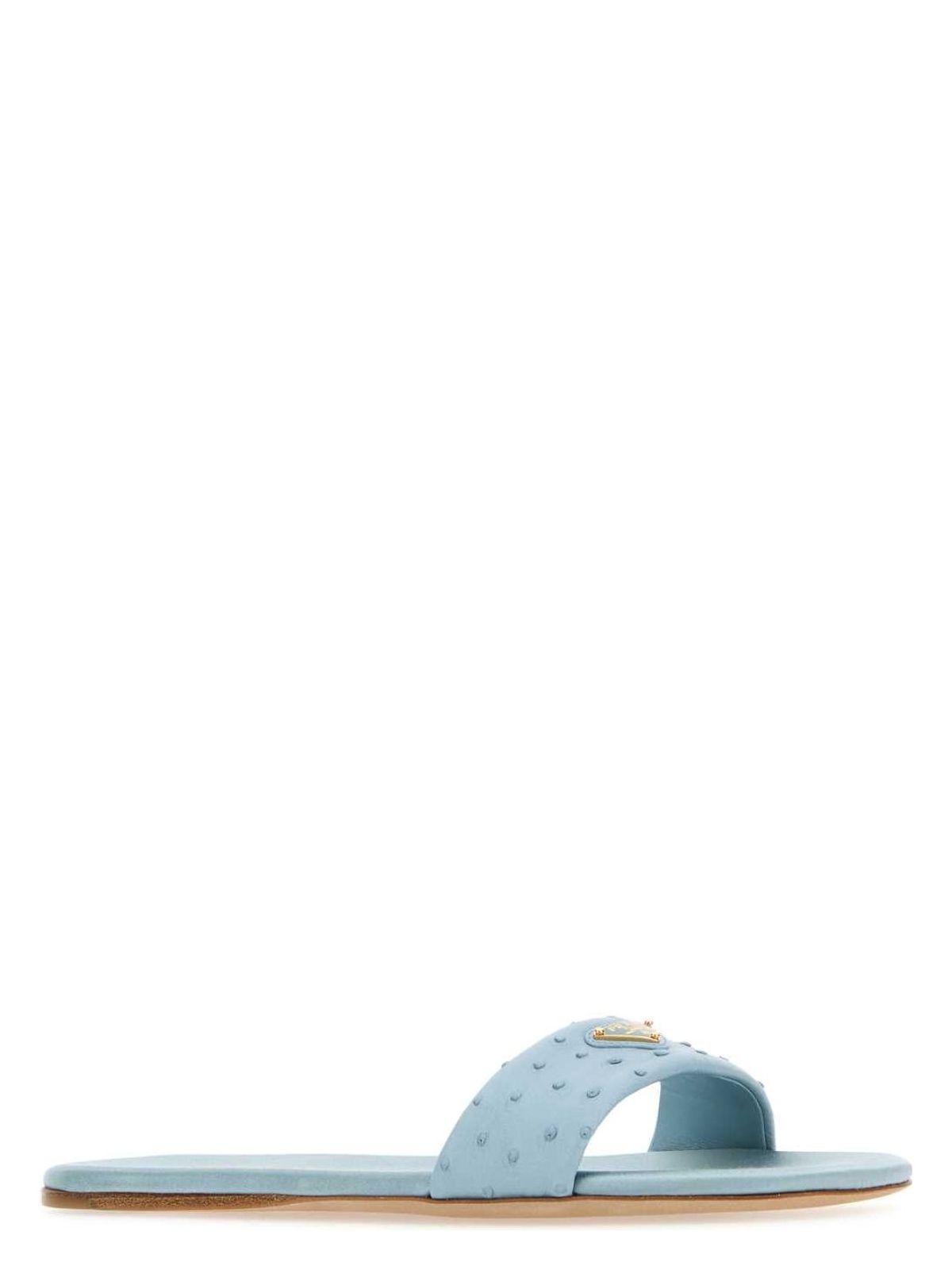 Prada Light Blue Leather Slippers