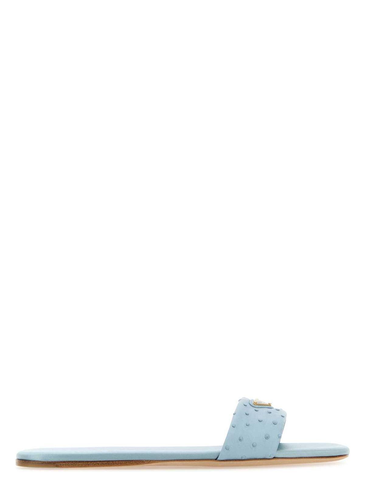 Prada Light Blue Leather Slippers