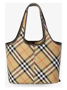 Burberry Embroidered Canvas Small Check Shopping Bag