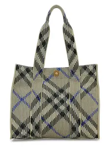 Burberry Women's Embroidered Canvas Shopping Bag in Checked