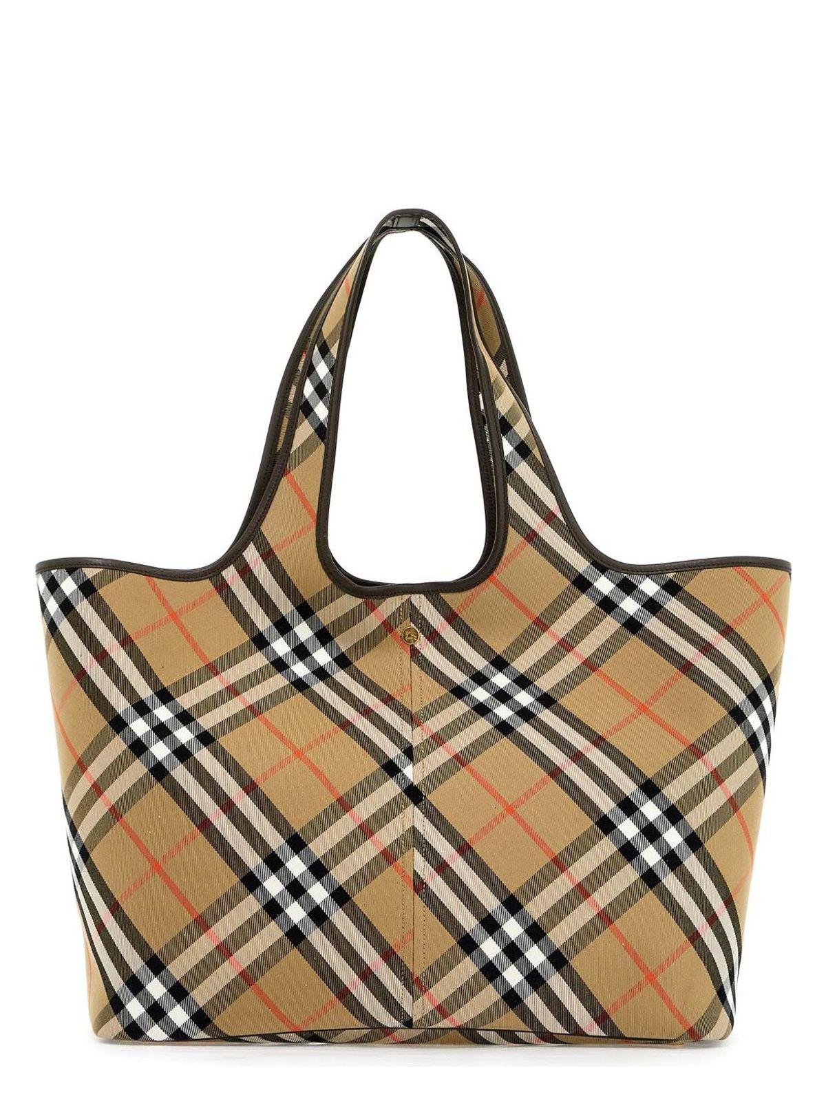 Burberry Women's Embroidered Canvas Medium Check Shopping Bag