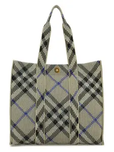 Burberry Women's Embroidered Canvas Medium Check Shopping Bag