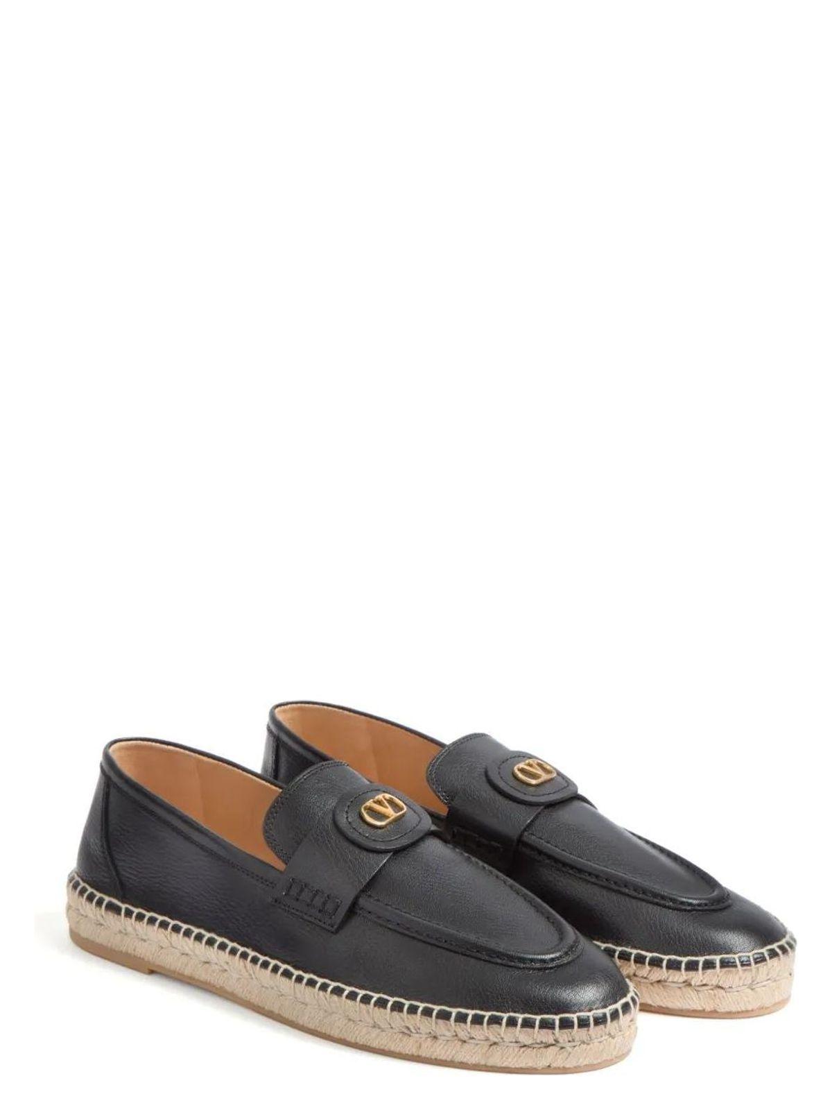 Valentino Garavani Women's Leather Vlogo Espadrilles Sandal in Black