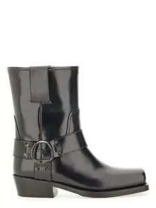 Valentino Garavani Women's Leather Biker Rockstud Ankle Boots in Black