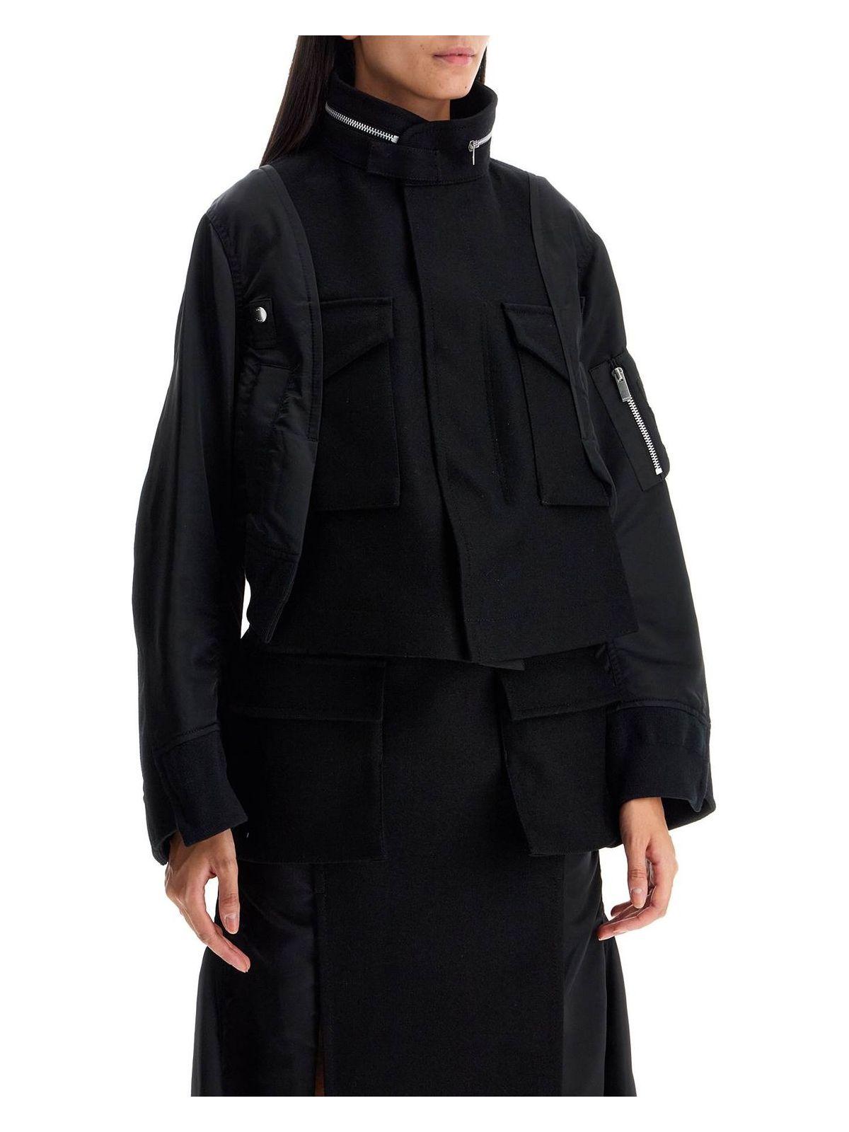 Sacai Women's Wool and Nylon Bomber Jacket in Black