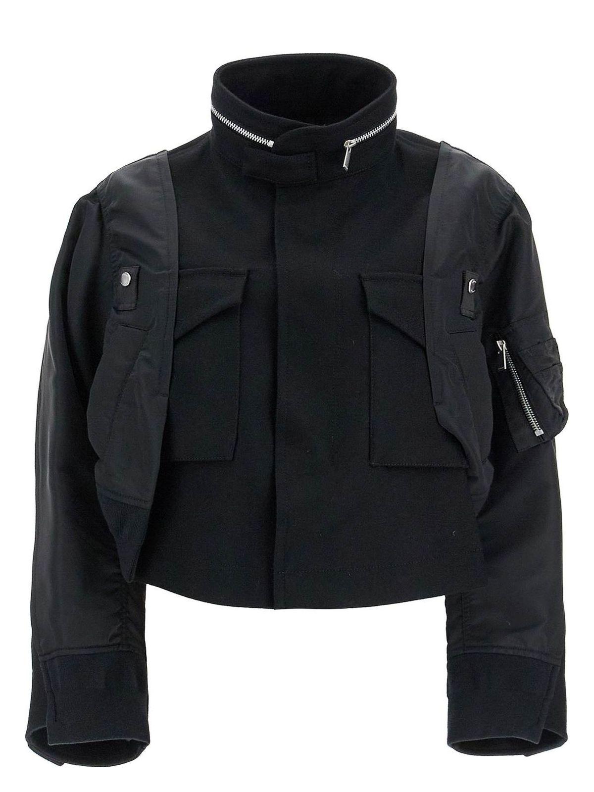 Sacai Women's Wool and Nylon Bomber Jacket in Black