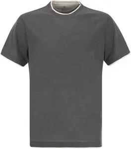 Brunello Cucinelli Men's Silk And Cotton T-Shirt in Grey