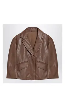 Brunello Cucinelli Women's Cropped Leather Jacket in Brown