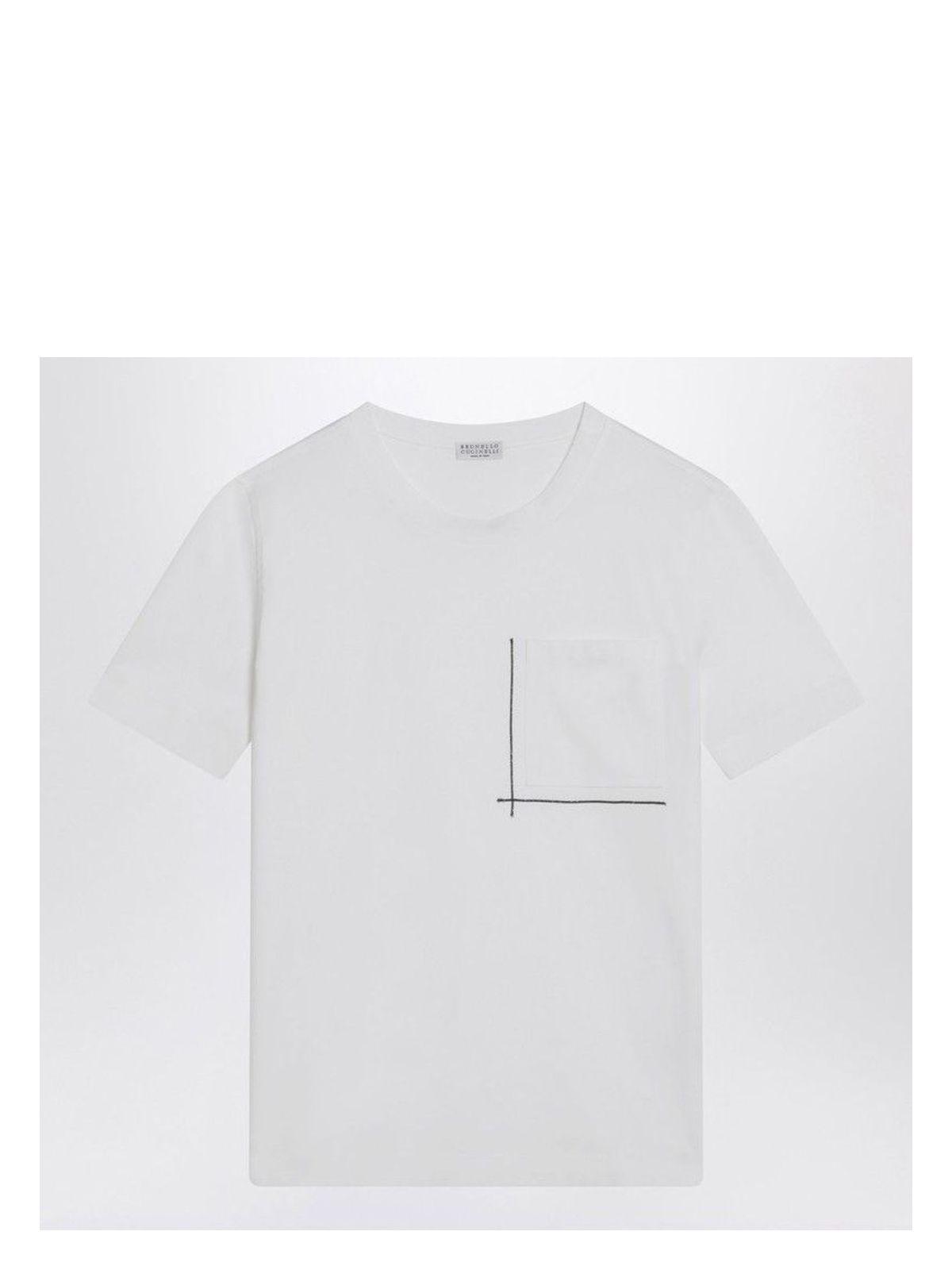 Brunello Cucinelli Women's Cotton T-Shirt With Shiny Pocket in White