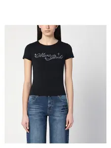Marc Jacobs Women's Black T-Shirt With Logo And Micro Crystals