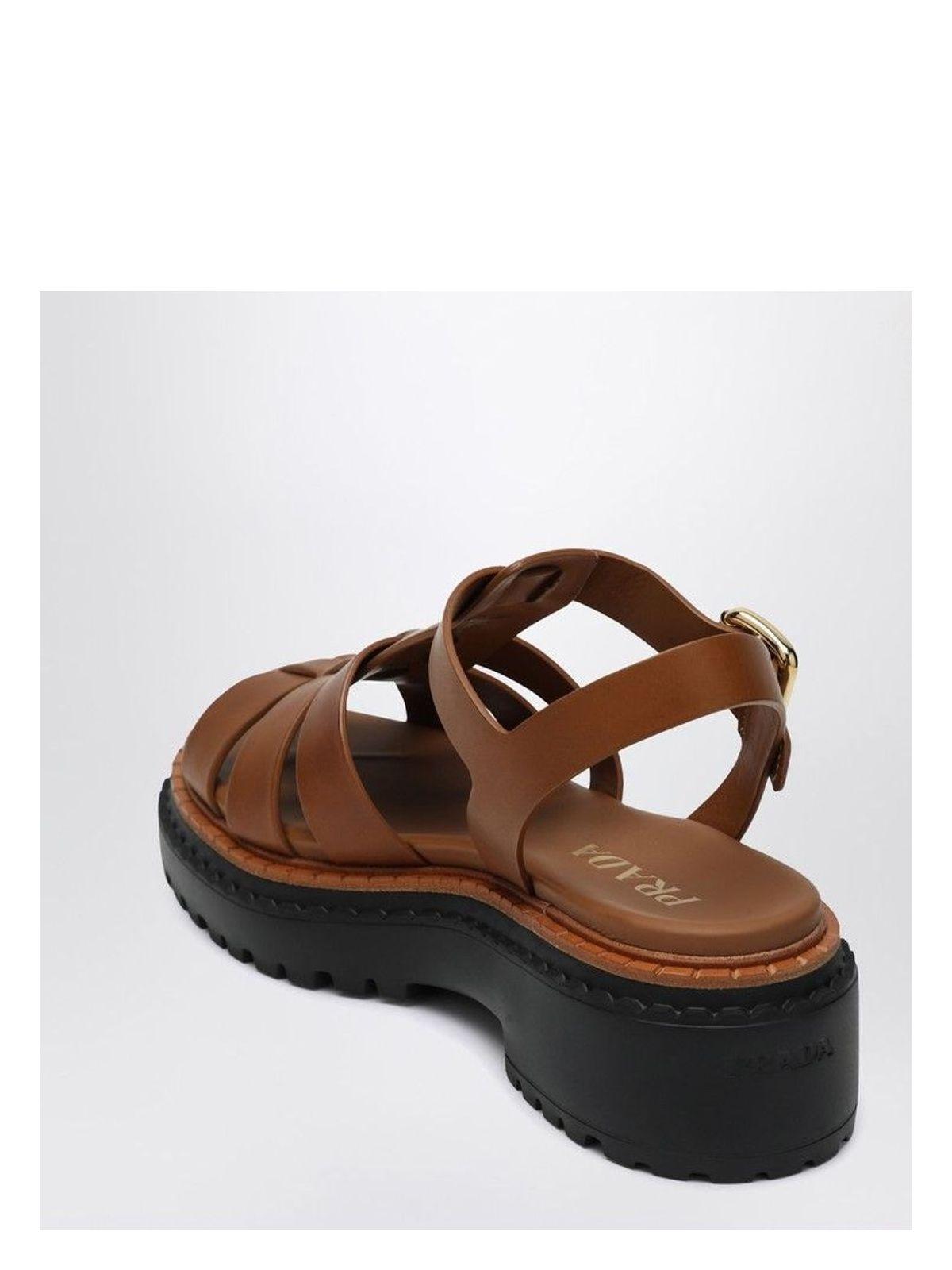Prada Women's Leather Sandal With Logo in Brown
