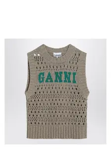 Ganni Women's Perforated Vest With Logo Inlay in Grey