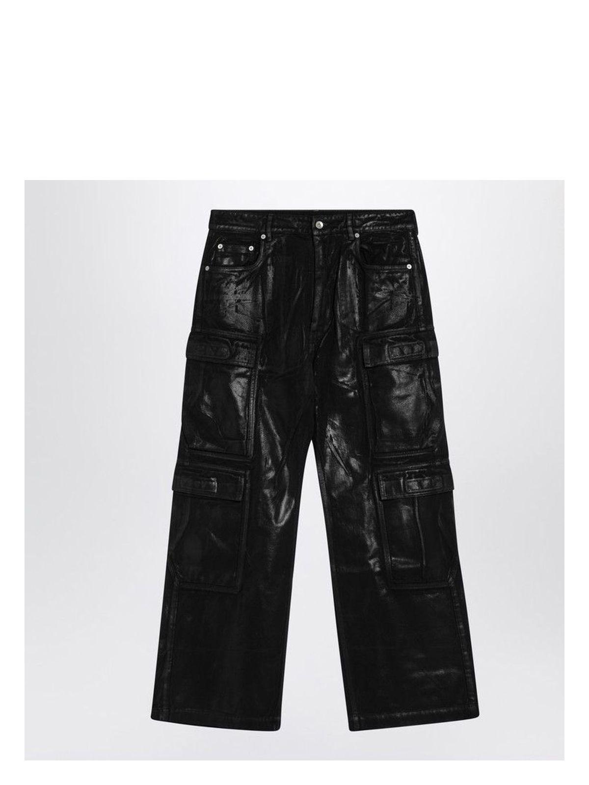 Drkshdw Men's Cargo Pants in Waxed Cotton in Black