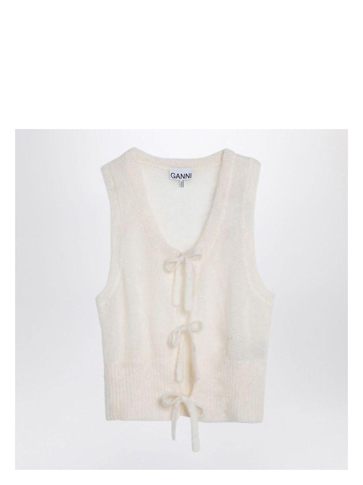 Ganni Women's White Mohair Lace-Up Vest in Beige