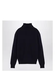 Ami Paris Men's Navy Cashmere Turtleneck Jumper Sweater