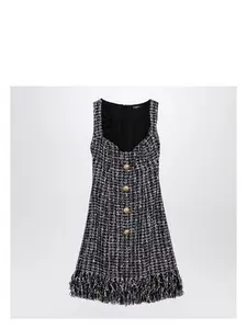 Balmain Women's Tweed Mini Dress With Buttons in Black