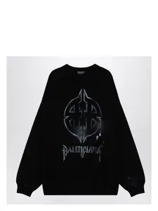 Balenciaga Cotton Blend Jumper With Print Sweater in Black