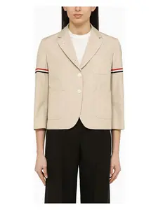 Thom Browne Women's Khaki Cotton Blend Short Blazer in Beige