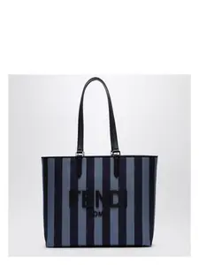 Fendi Men's Striped Fabric Shopper Bag With Logo in Blue