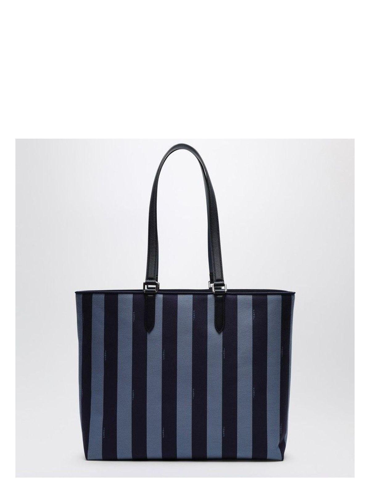 Fendi Men's Striped Fabric Shopper Bag With Logo in Blue
