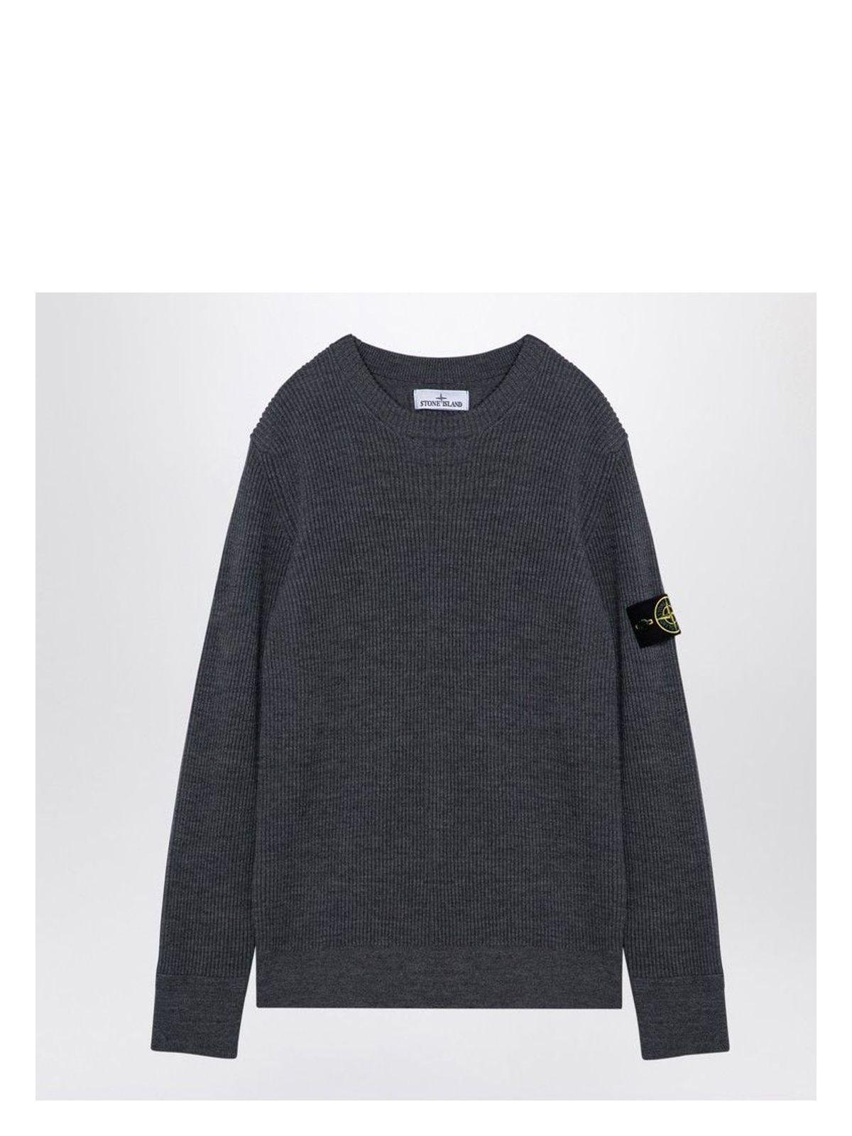 Stone Island Men's Ribbed Sweater in Wool in Grey