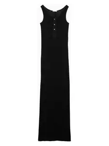 Ami Paris Women's Cotton Long Dress With Buttons in Black