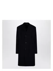 Prada Men's Single-Breasted Wool Coat in Blue