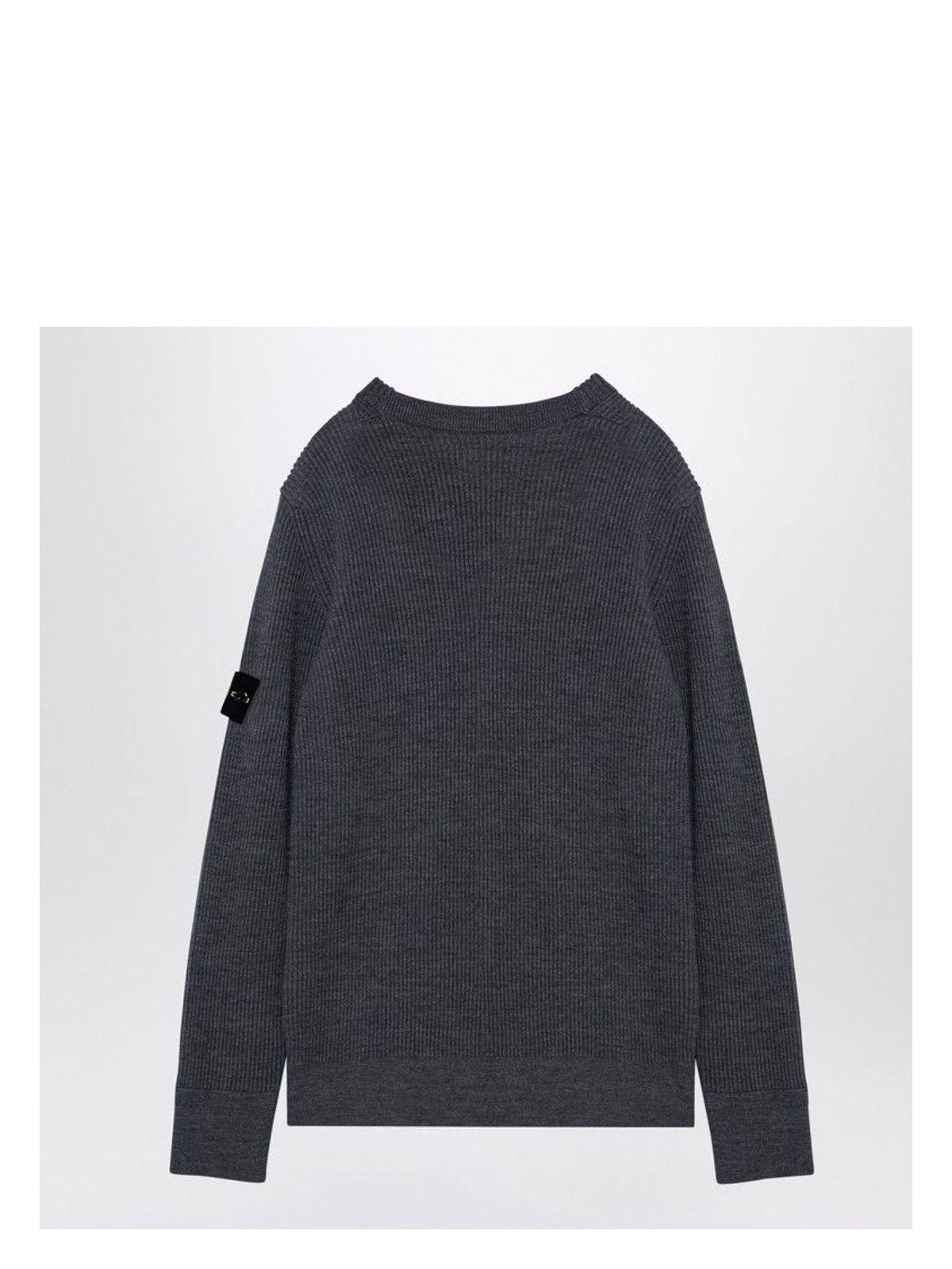 Stone Island Men's Ribbed Sweater in Wool in Grey