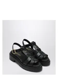 Prada Women's Leather Sandal With Logo in Black