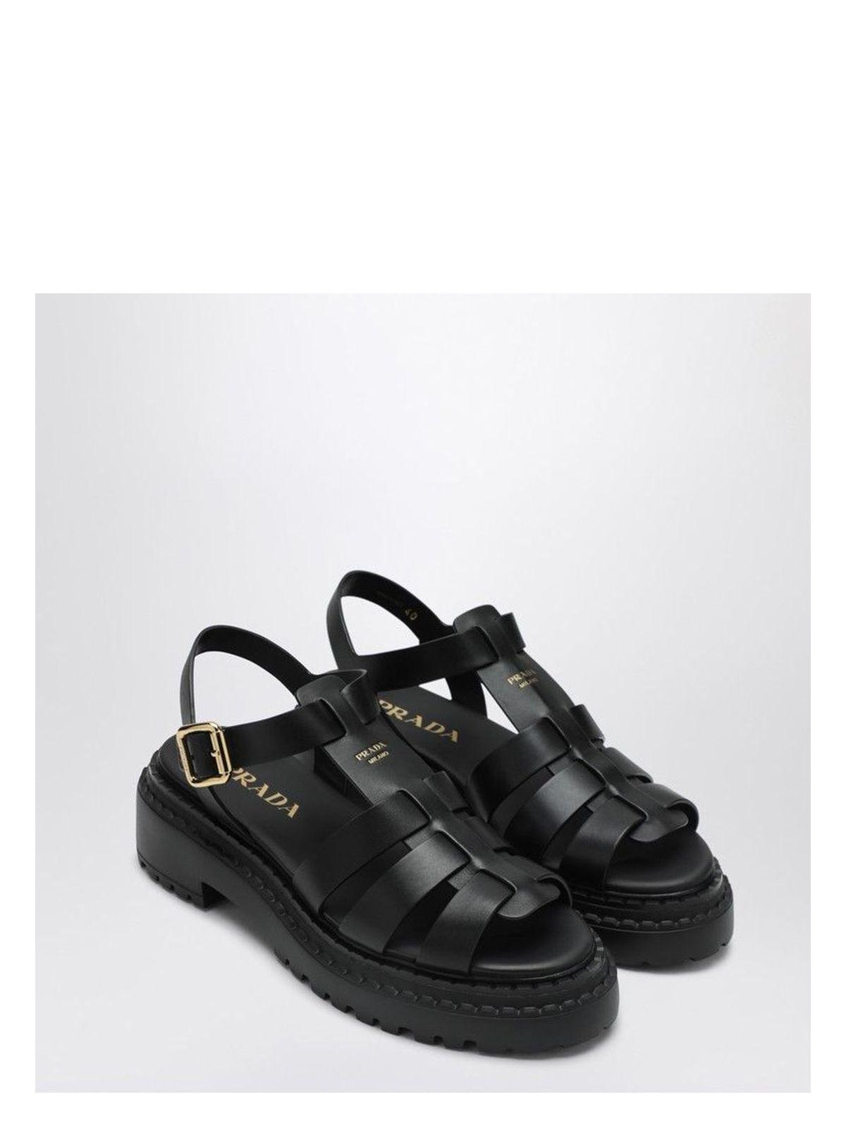 Prada Women's Leather Sandal With Logo in Black