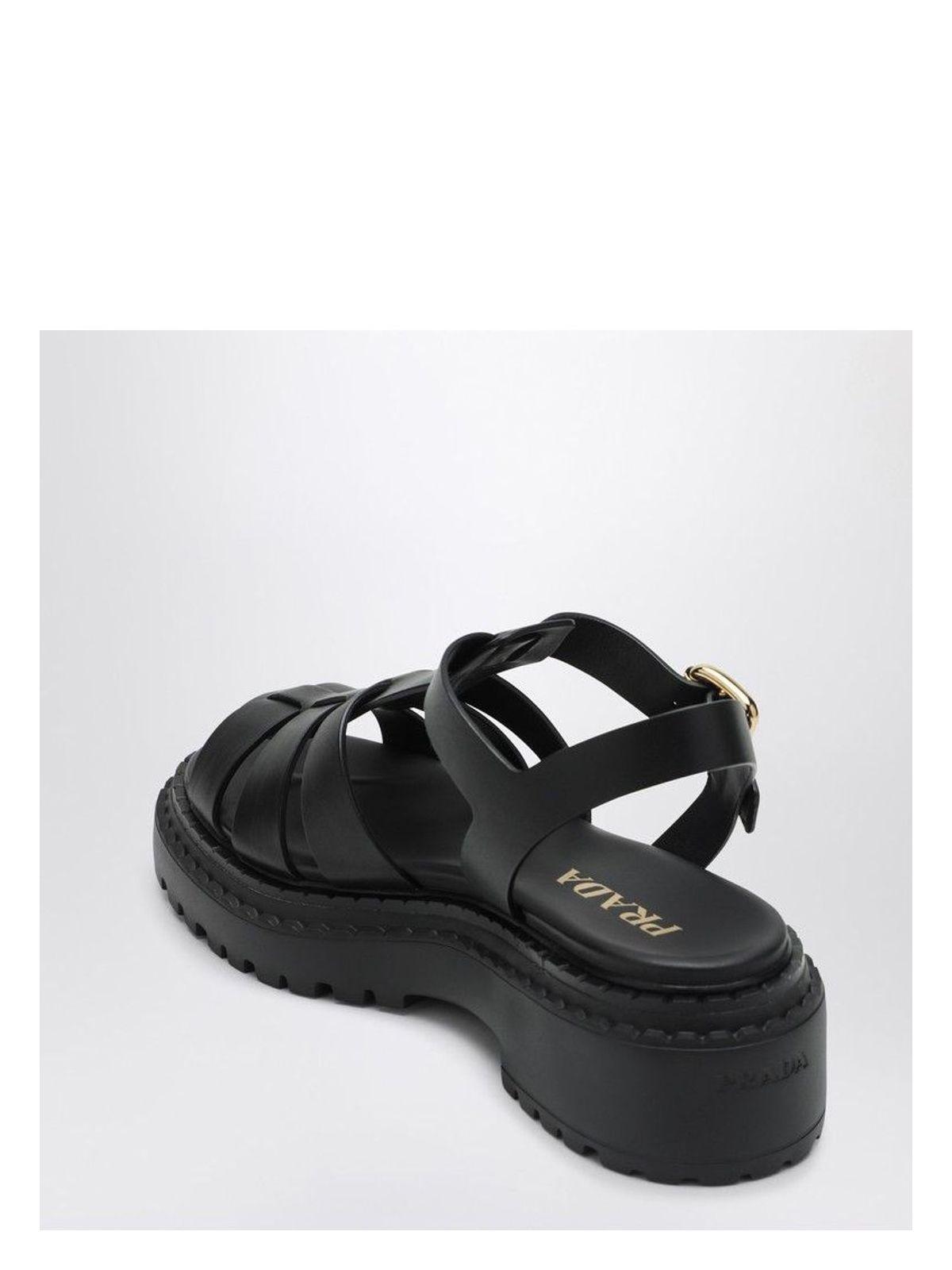 Prada Women's Leather Sandal With Logo in Black
