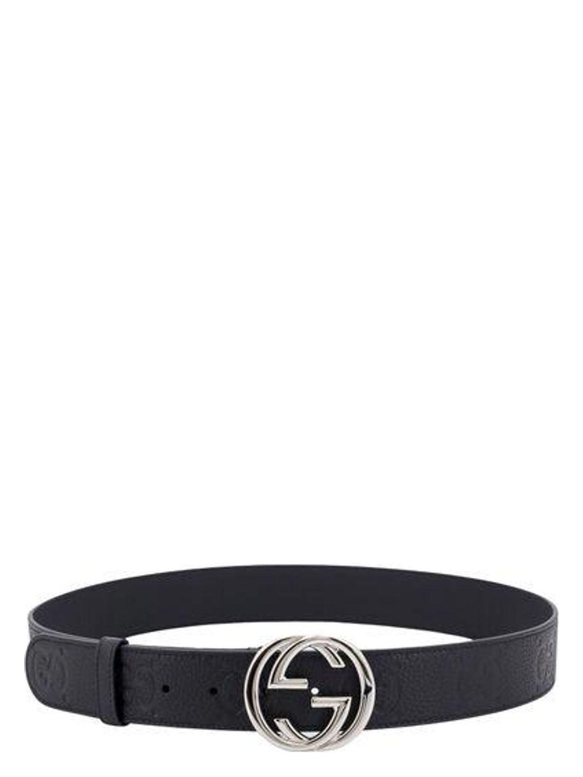 Gucci Men's Jumbo Leather Belt With GG Cross Buckle in Black